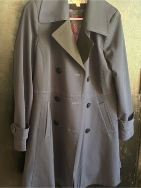 Trina Turk Navy Double-Breasted Trench Coat